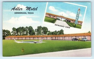 HENDERSON, TX Texas ~ ADLER MOTEL c1950s Cars  Roadside Rusk County  Postcard