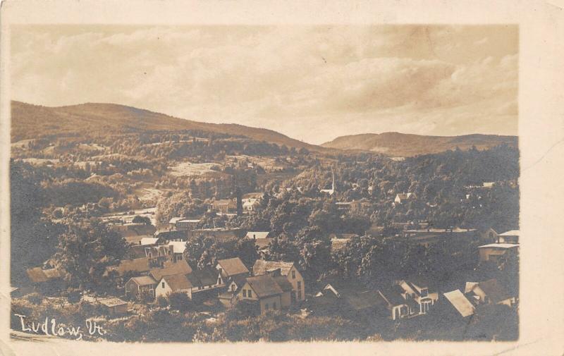 Ludlow Vermont~Birdseye Panorama~Homes~Church Steeple~1905 Real Photo~RPPC 