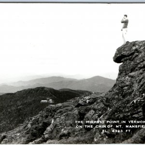 c1940s Underhill, VT RPPC Explorer Ascends Mt Mansfield Summit Peak Skyline A165