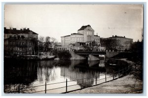 Suomi Finland Postcard View of Bridge River Buildings 1928 RPPC Photo