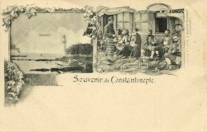 turkey, CONSTANTINOPLE, Turkish Cafe, Fanaraki Lighthouse (1899) Postcard
