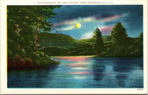 Vtg Hendersonville North Carolina NC Moonlight on Lake Kanuga 1930s Postcard