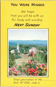 Bible Scripture Church Message Wrote Front Red Barn Flower Garden Postcard UNP 
