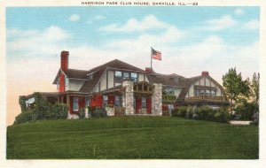 Vintage Postcard Harrison Park Club House Country Club Golf Course Danville IL