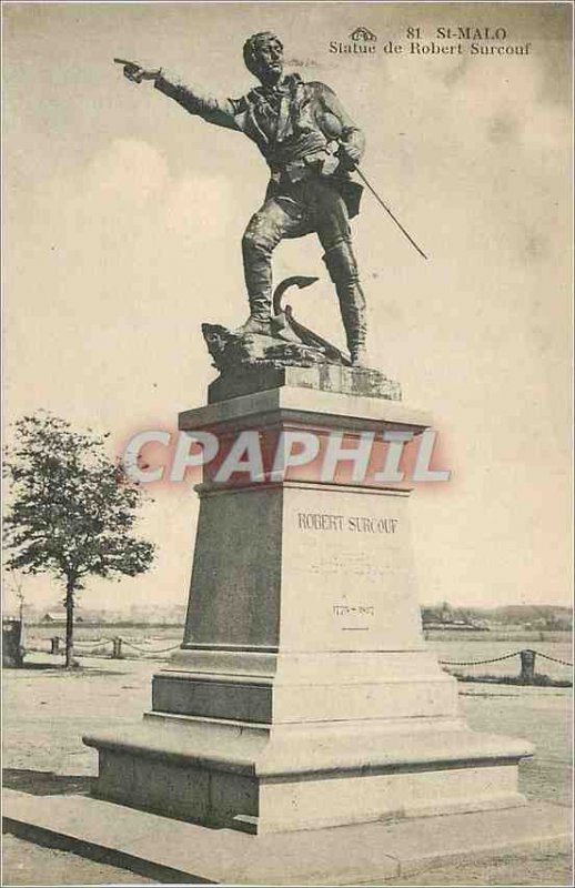 Postcard Old Saint Malo Statue of Robert Surcouf