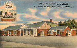 Linen Roadside Postcard; Van's Colonial Restaurant Harrisburg PA Route 22