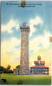 Postcard - Mt. Penn Observation Tower and Tower Hotel - Reading, Pennsylvania