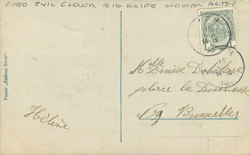 C-1910 Evil Clown Big Knife Woman Actor Papier RPPC Photo Postcard 21-10436