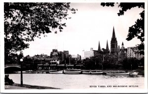 Australia River Yarra And Melbourne Skyline Vintage RPPC C001