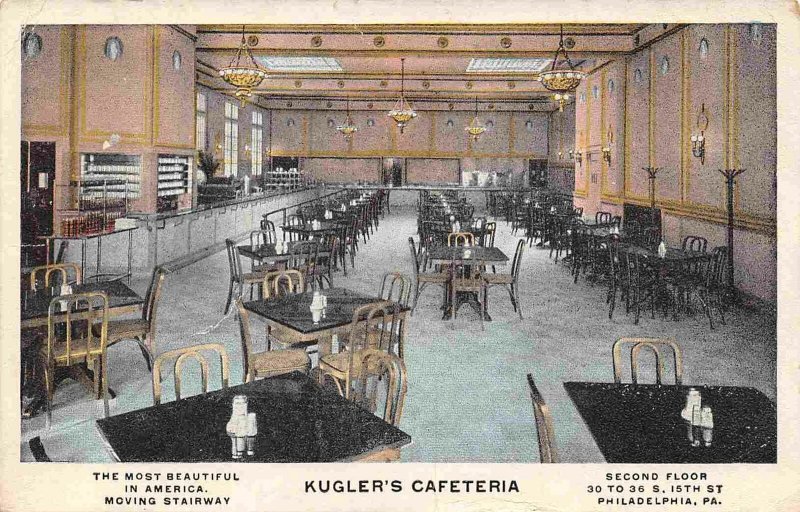 Kugler's Cafeteria Interior Philadelphia Pennsylvania 1920s postcard