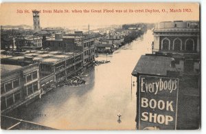 5th St West from Main St, Great Flood at its Crest March 1913 - Vintage Postcard