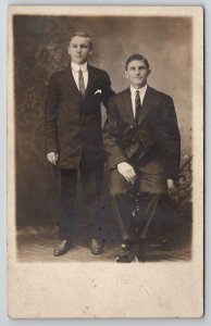 RPPC Attractive Young Men Studio Portrait c1910 Real Photo Postcard N28