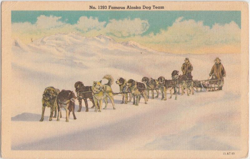 Alaska AK Postcard 1948 FAMOUS ALASKA SLED DOG TEAM No 1393 Huskies