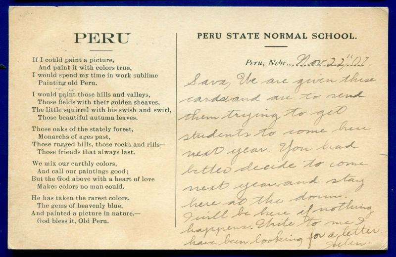 Peru Nebraska ne State Normal School old 1900s postcard