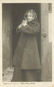 Rotary Photo 240B Postcard Miss Ethel Irving in Hooded Overcoat Holds Kitten