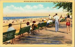 Bathing Beach Board Walk Ontario Beach Park Rochester NY Vintage Postcard Y13