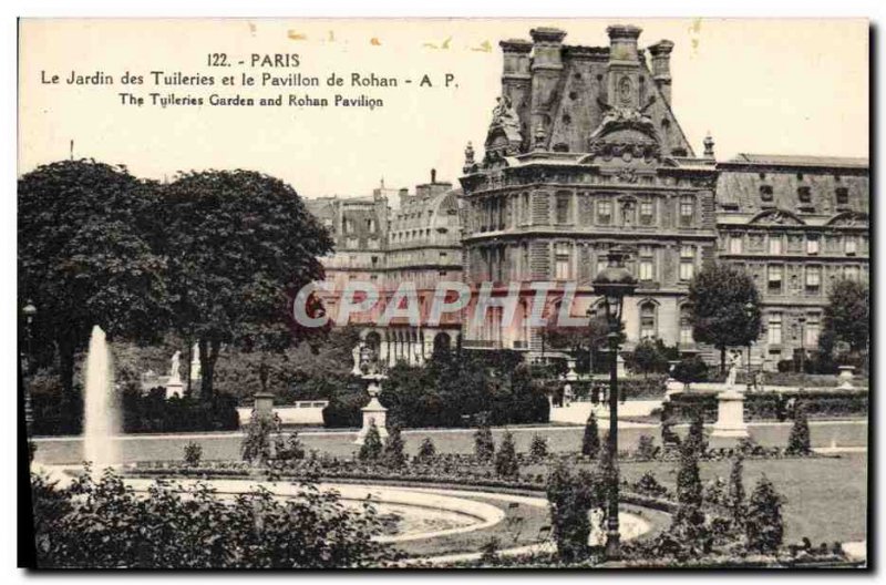 Old Postcard Paris Le Jardin des Tuileries and the Pavillon de Rohan