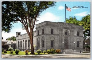 Coshocton Ohio~Post Office Bldg Street View~US Flag~EC Kropp Vtg Linen Postcard