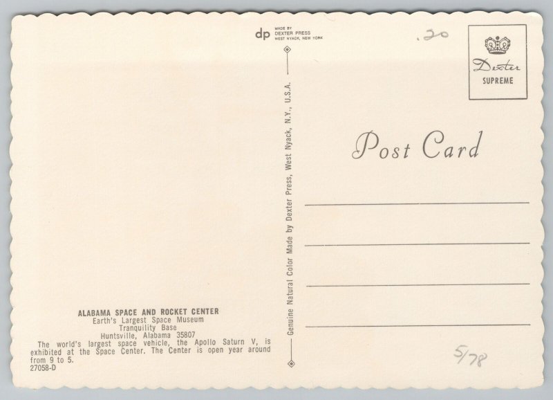 Space~Alabama Space And Rocket Center~Space Vehicle~Continental Postcard