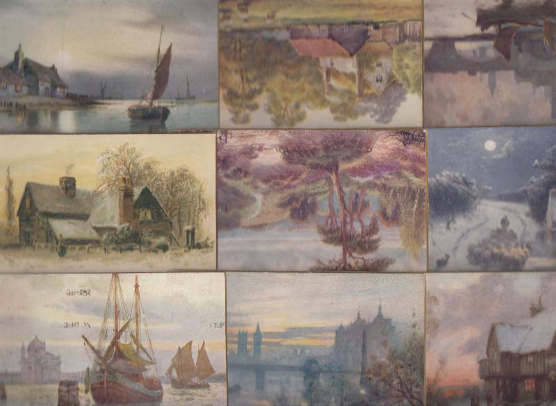 Picture Postcards Early Panel Cards by C W Faulkner London Artist painted x 9