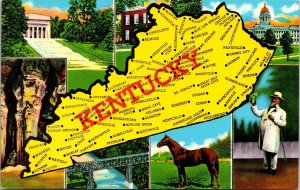 Kentucky Bluegrass State Map Multi View Mammoth Cave Horse Capitol DB Postcard 