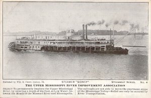 c.'07  River Boat Steamer Sidney, Quincy Landing ,Upper Ms Rvr, IL,Old Post Card