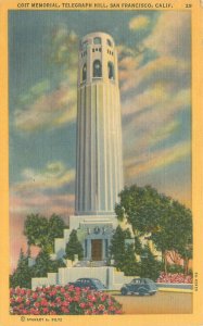 San Francisco CA Coit Memorial Telegraph Hill Linen Postcard Unused