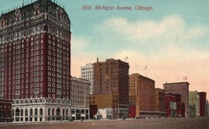 Vintage Postcard Michigan Avenue Buildings & Skyscrapers Chicago Illinois ILL