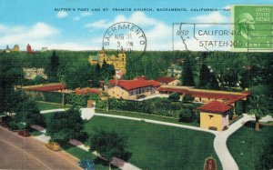 USA Sutter's Fort And St. Francis Church Sacramento California Linen 02.96