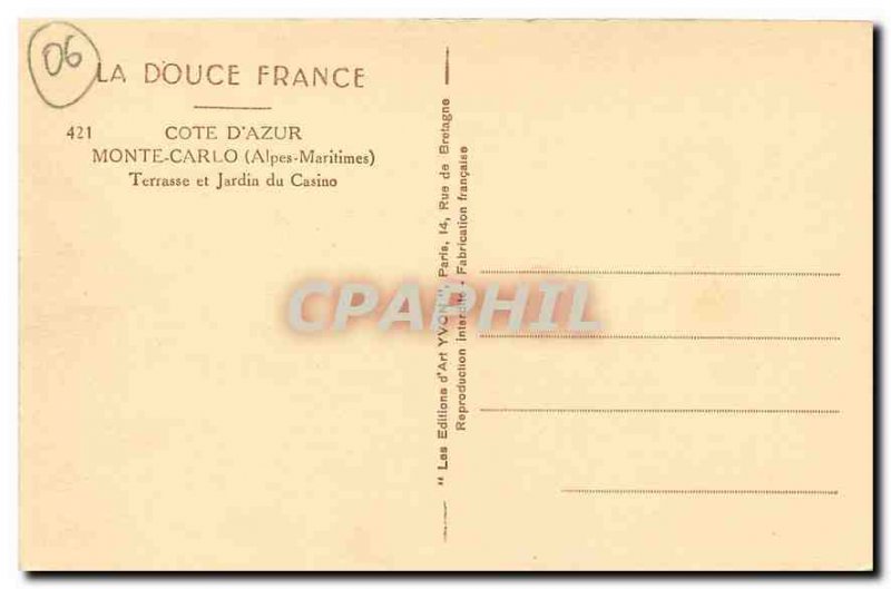 CARTE Post Old La Douce France French Riviera Monte Carlo Alpes Maritimes Ter...