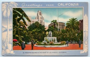 LOS ANGELES, CA  ~  SCENE in PERSHING SQUARE  1945 Gardner-Thompson Postcard