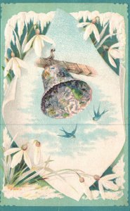Vintage Postcard 1910's Bell Flowers & Birds Greetings Card Philadelphia Penn.