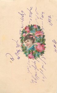 B572 Antique field correspondence postcard handmade chromo applied 1900s