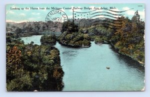 View of Huron From Michigan Central Railway Bridge Ann Arbor MI DB Postcard P13