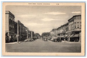 c1940 Main Street Exterior Building Classic Cars Road Waupun Wisconsin Postcard