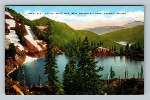 Rainier Nat'l Park WA-Washington Deep Lake Cascade Mtns. Vintage Linen Postcard