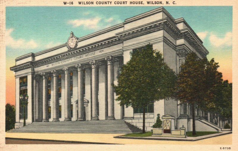 Vintage Postcard 1930's Wilson County Court House Wilson North Carolina