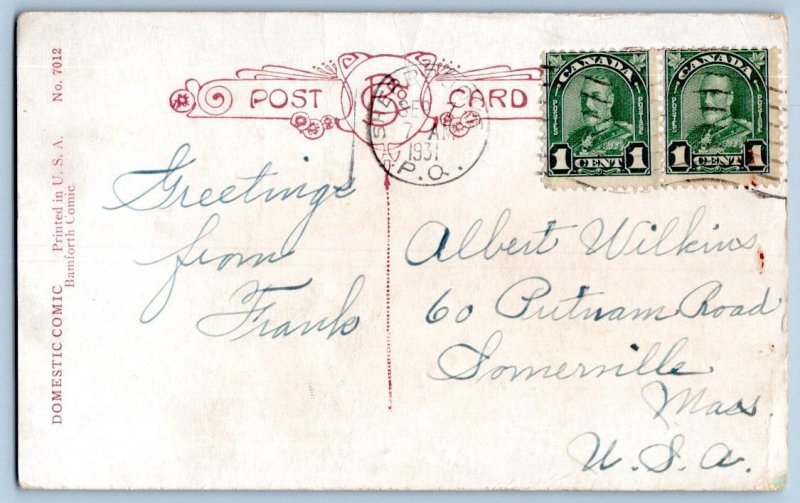 1931 MOSQUITO ON WOMAN'S FACE MOUSTACHE IS A NUSIANCE! TEMPEST COMIC POSTCARD