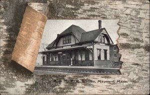 Maynard MA B&M RR Station Depot Postcard RFD WEST ACTON MA CANCEL