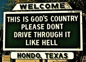 Welcome Sign Hondo Texas This Is God's Country Vintage Standard View Postcard