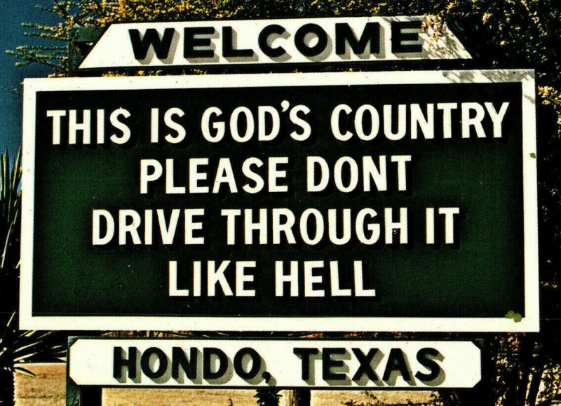 Welcome Sign Hondo Texas This Is God's Country Vintage Standard View Postcard 