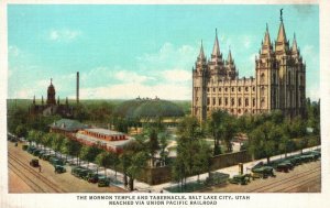 Vintage Postcard 1920's Mormon Temple & Tabernacle Salt Lake City UT Utah