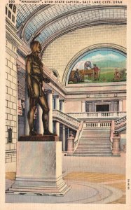 Vintage Postcard 1938 Massasoit Statue State Capitol Salt Lake City Utah UT