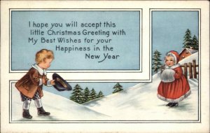 Whitney Christmas Children Meeting Snow Scene No. 2 of 6 Vintage Postcard