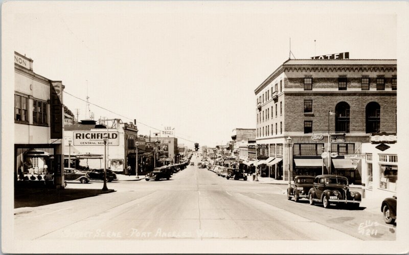 Port Angeles WA Elks Club Lee Hotel Derby Cafe Ellis #4211 RPPC Postcard G38