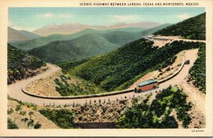 Vintage Scenic Highway Between Laredo TX Texas Monterrey Mexico Linen Postcard