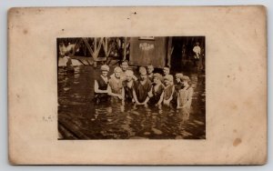 RPPC Beach Bathing Sled House Women Men Real Photo c1915 Postcard L39