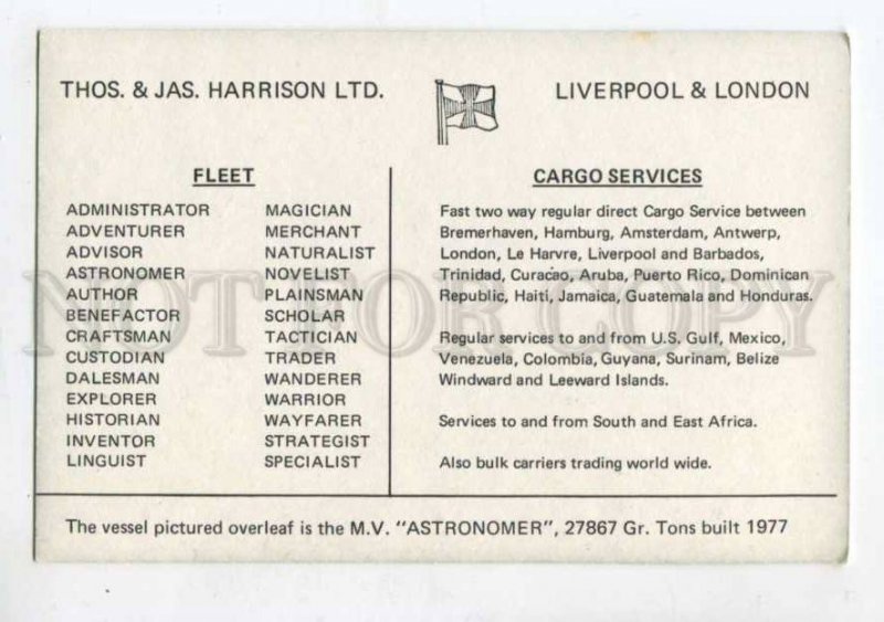 400500 Thos & Jas Harrison ADVERTISING ship Asronomer postcard
