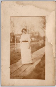 Portrait Of A Woman White Dress Antique RPPC Real Photo Postcard