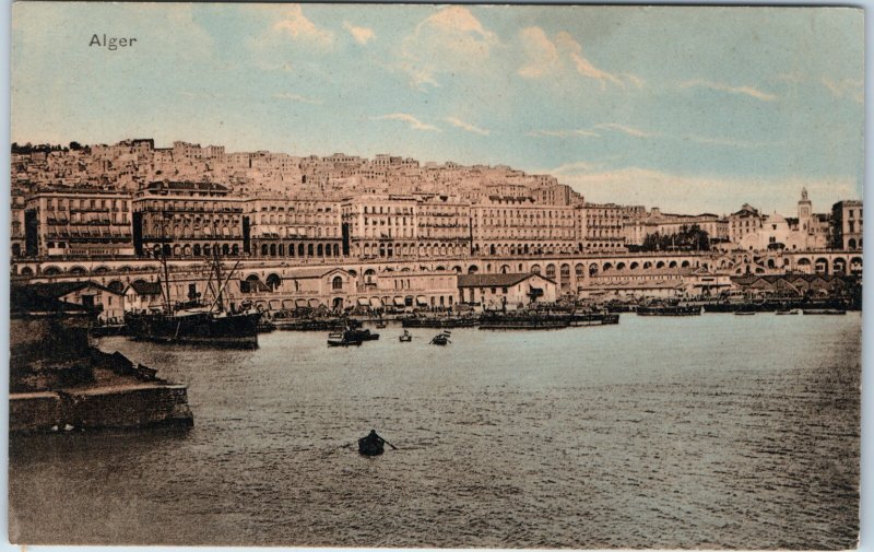 c1910s Algiers Algeria Harbor Postcard Norddeutscher Lloyd Bremen Ship Arches